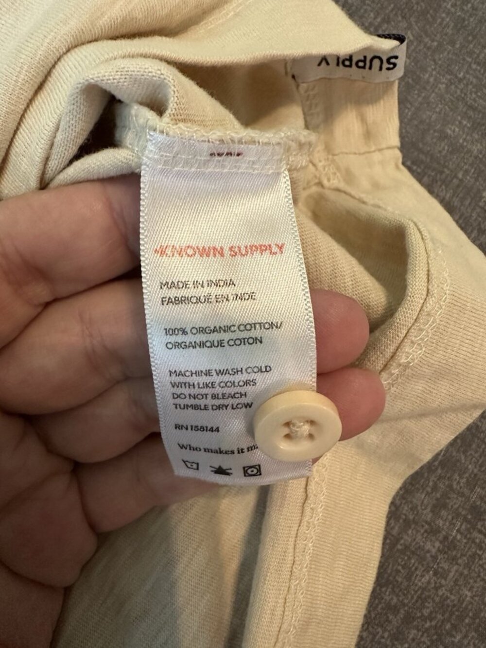 Known Supply 100% Organic Cotton Collared Boxy Crop Top Womens L Beige Oversized - Picture 6 of 7